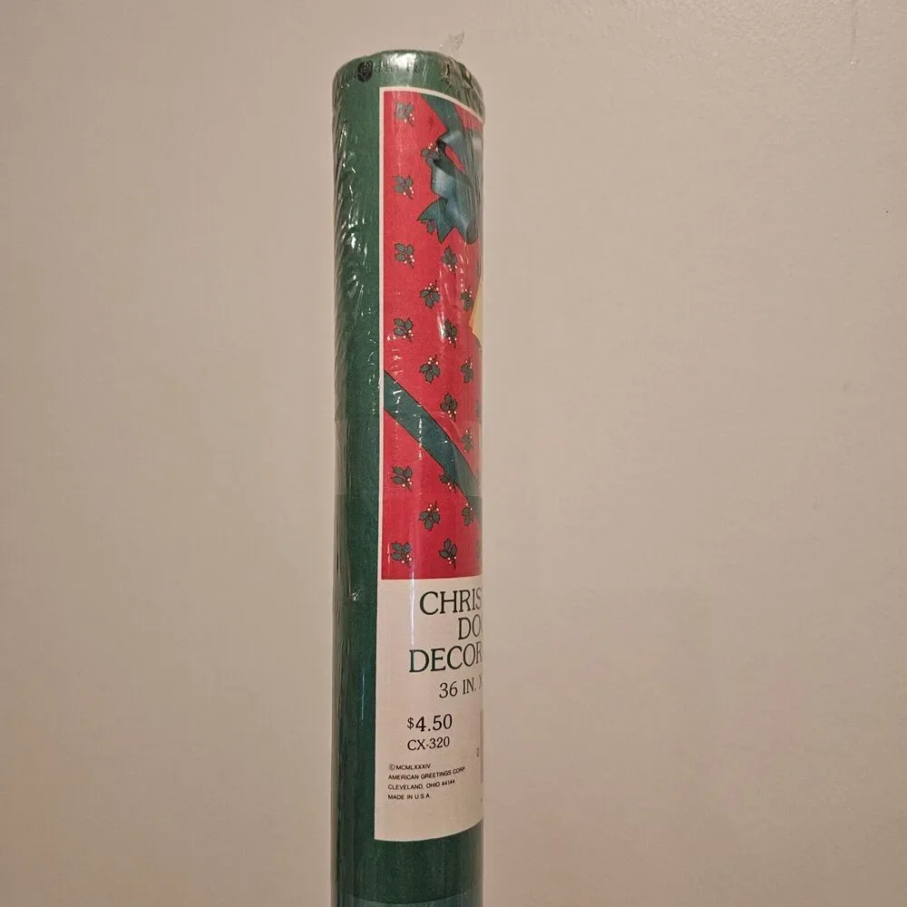 Vintage American Greetings Dept Store Christmas Holly Door Poster LARGE 76x34”